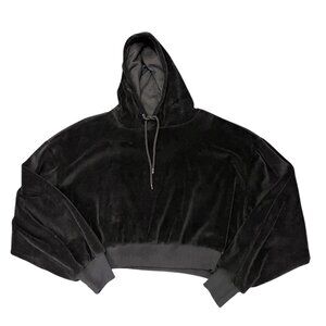 Vanilla Star Black Short Velvet Velour Hoodie Size Junior's XL Loungewear Travel